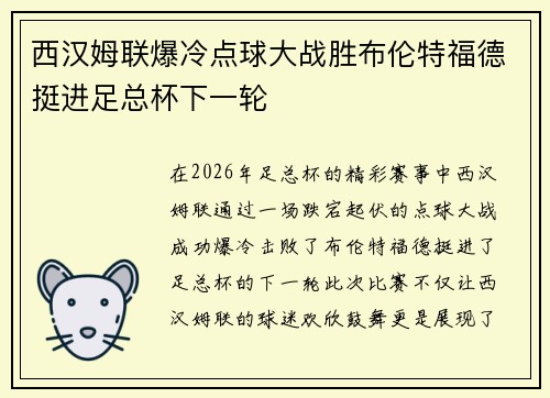 西汉姆联爆冷点球大战胜布伦特福德挺进足总杯下一轮